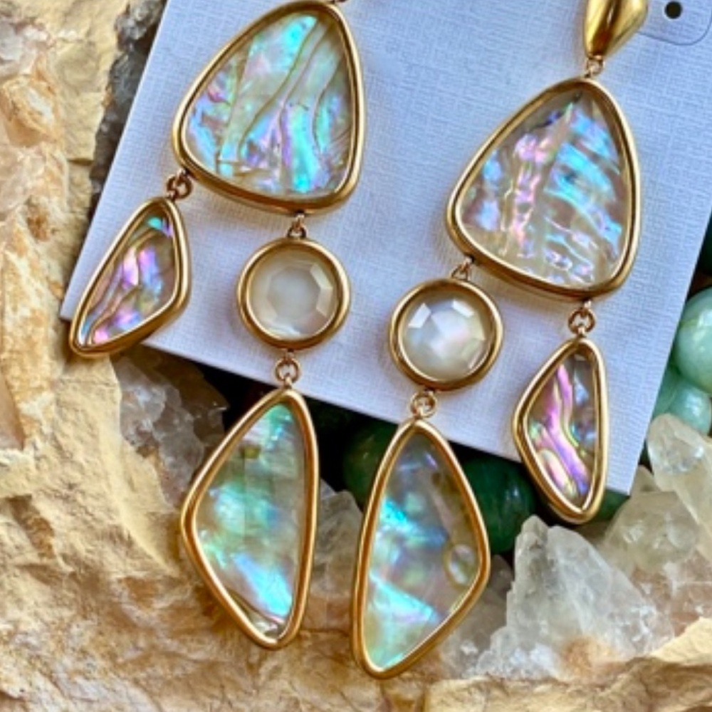 πΊπHPππΊ NWT Kendra Scott Margot Gold Abalone Statement Earrings - Picture 4 of 14
